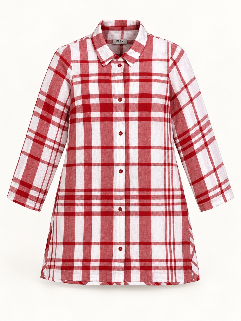 FLAX 100% Linen Red & White Plaid Button-Down Tunic/Jacket